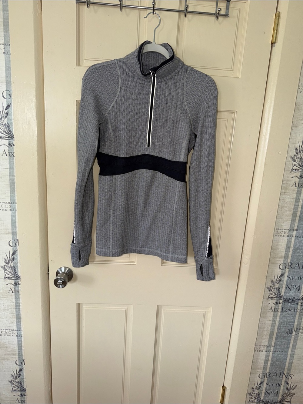 lululemon athletica Gray Ribbed Quarter-Zip Sweater with Black Waist Band